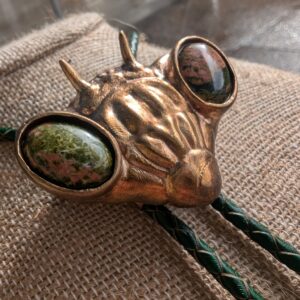 Midwestern Mantis in Brass with Unakite cabochons